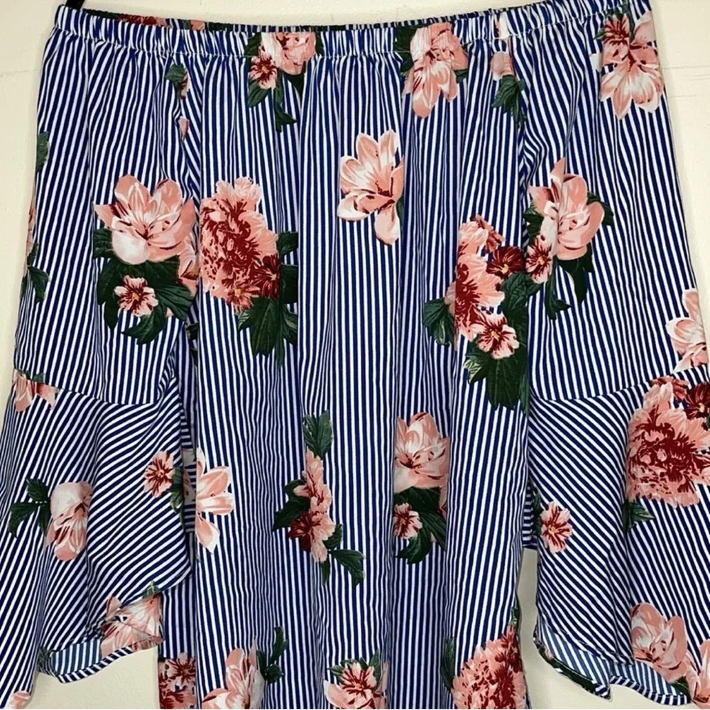 MPH Collection Chic Floral and Striped Women's Off Shoulder Top Size 1X